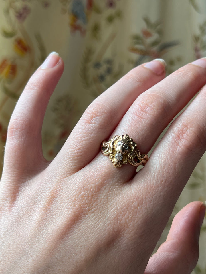 Art Nouveau Diamond Lion Ring