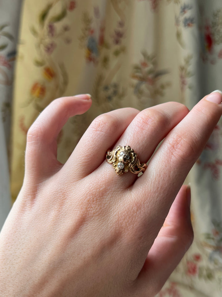 Art Nouveau Diamond Lion Ring