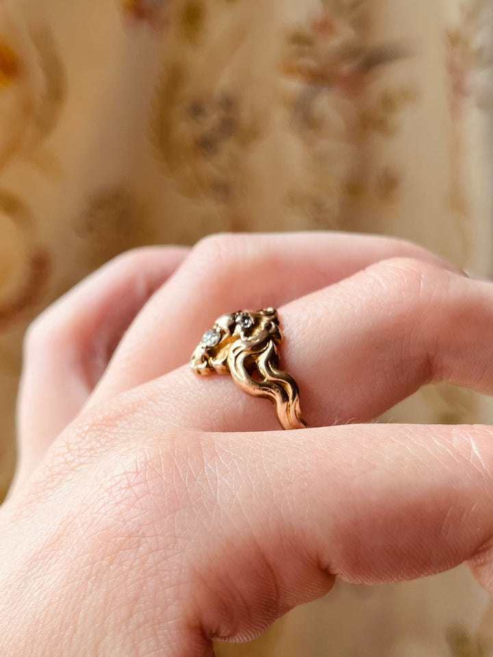 Art Nouveau Diamond Lion Ring