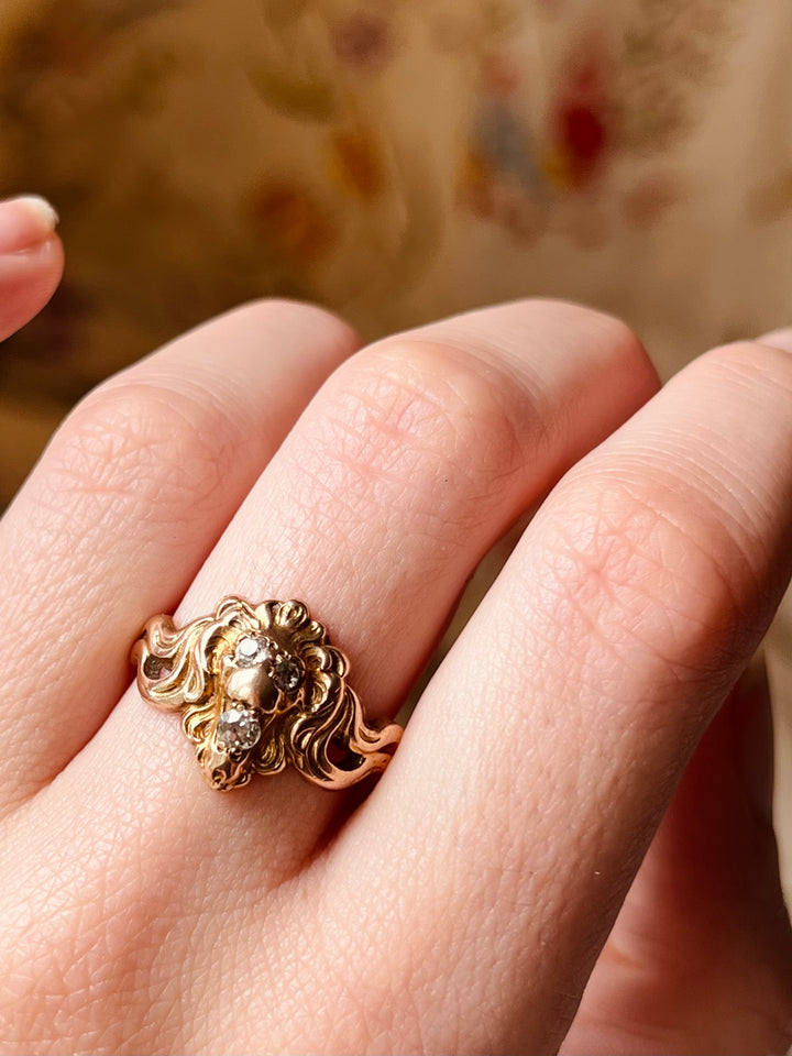 Art Nouveau Diamond Lion Ring