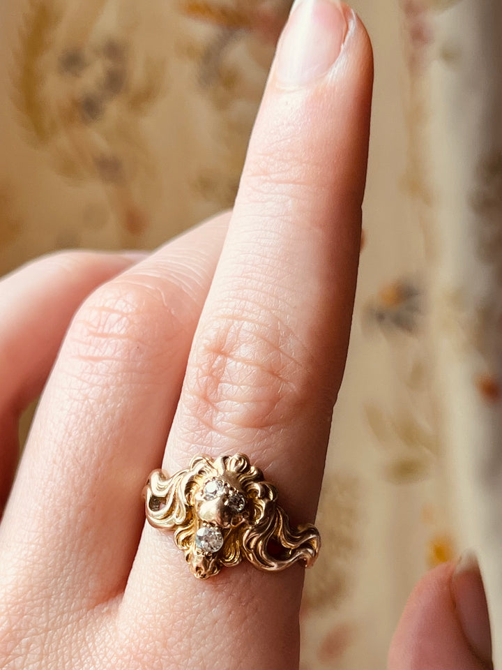 Art Nouveau Diamond Lion Ring
