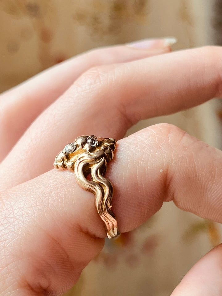 Art Nouveau Diamond Lion Ring