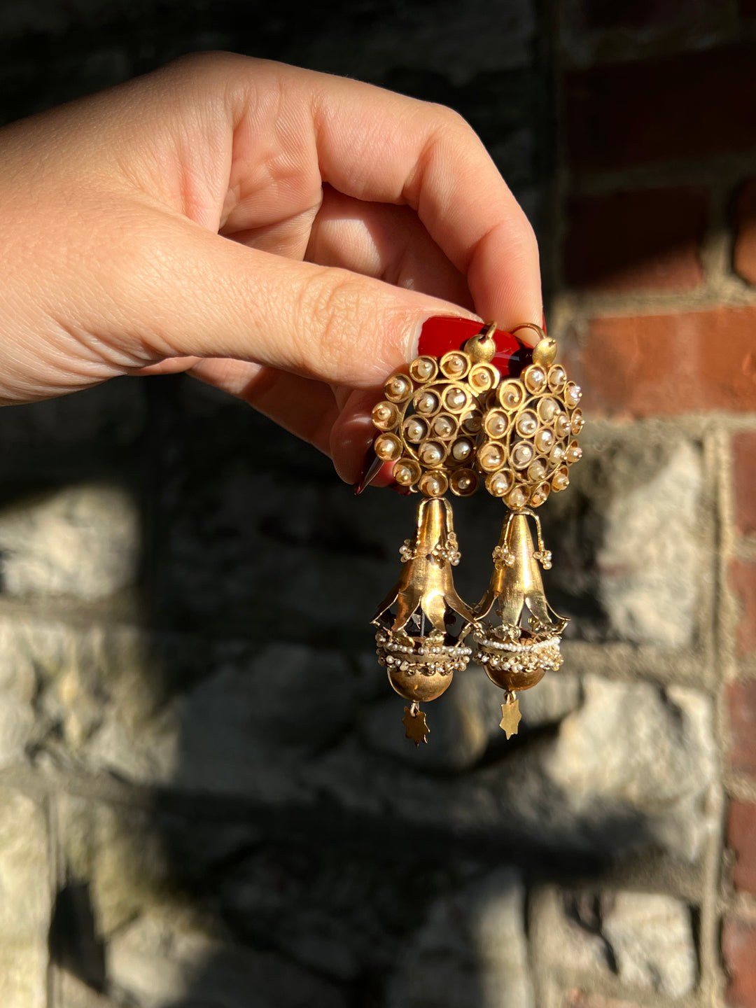 Wonderful Pair of Iberian Applied Pearl Earrings Circa 1825