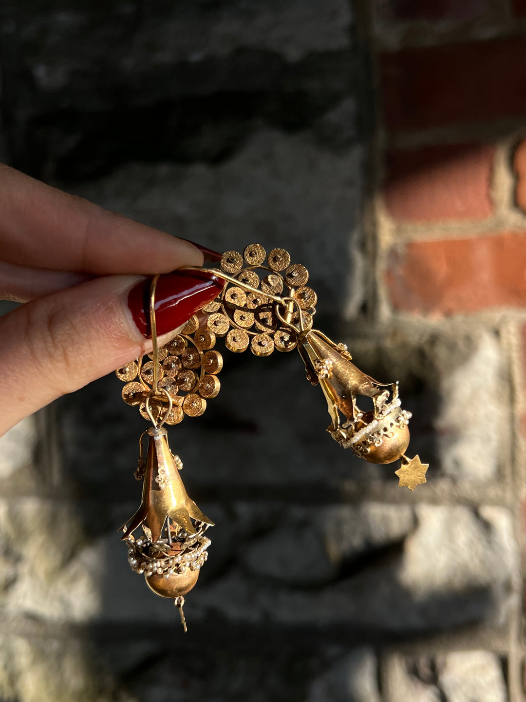 Wonderful Pair of Iberian Applied Pearl Earrings Circa 1825