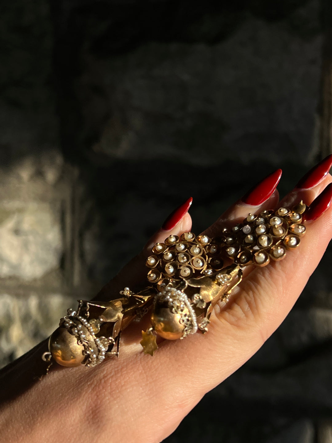 Wonderful Pair of Iberian Applied Pearl Earrings Circa 1825