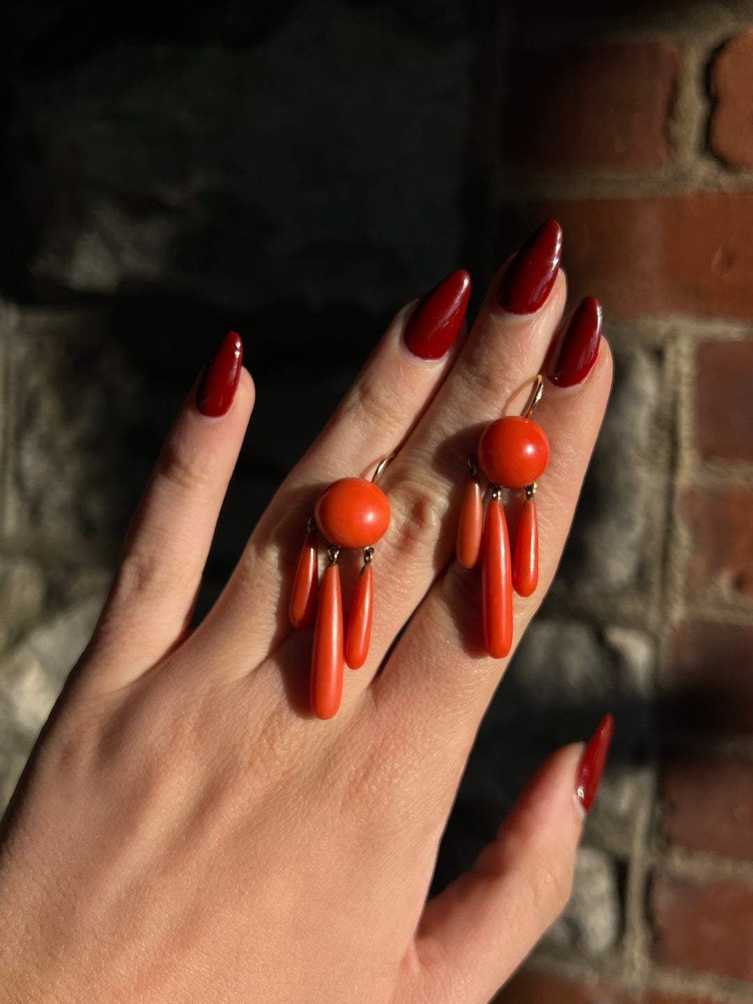 Sensual Coral Drop Earrings Circa 1860