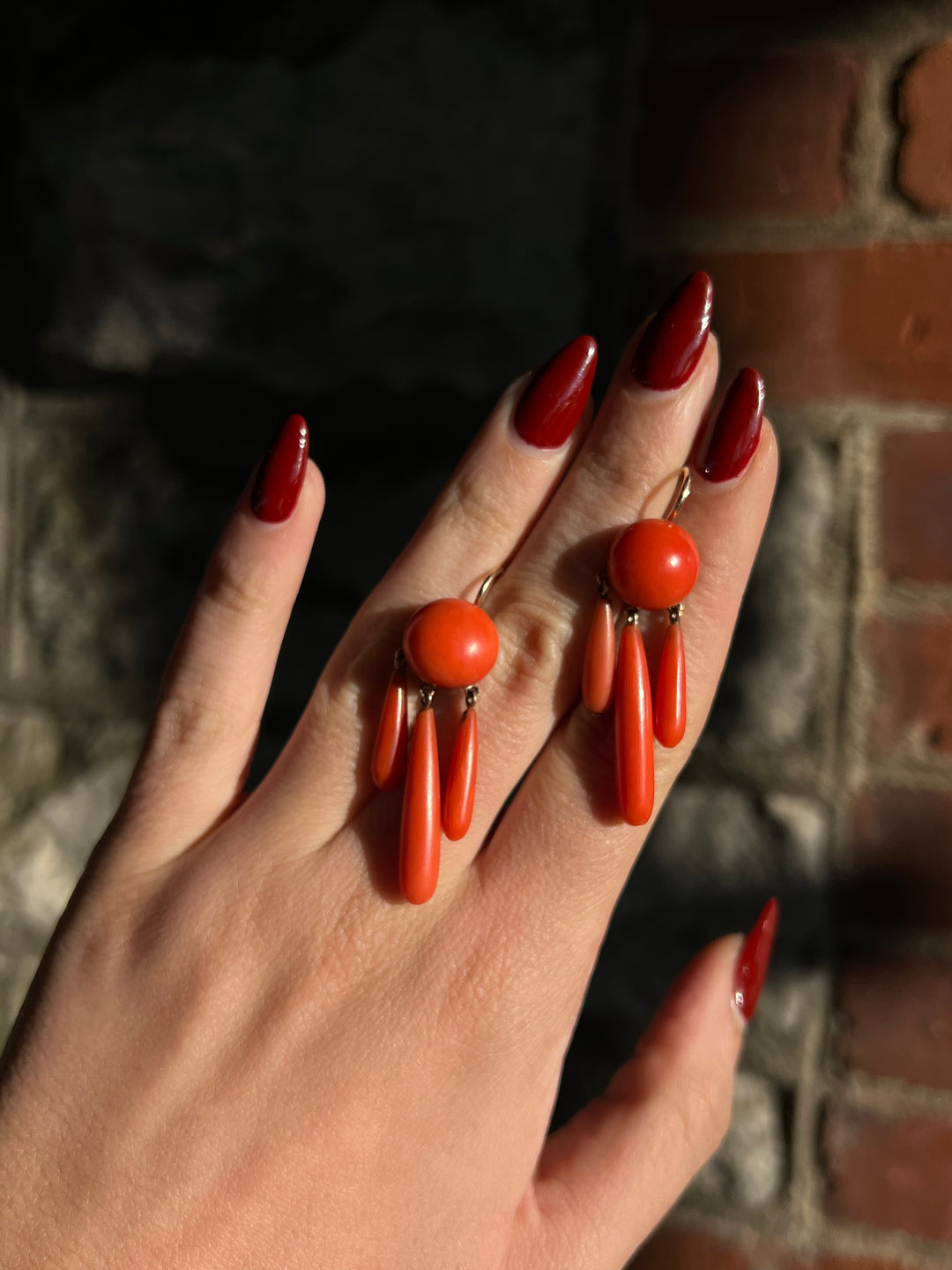 Sensual Coral Drop Earrings Circa 1860