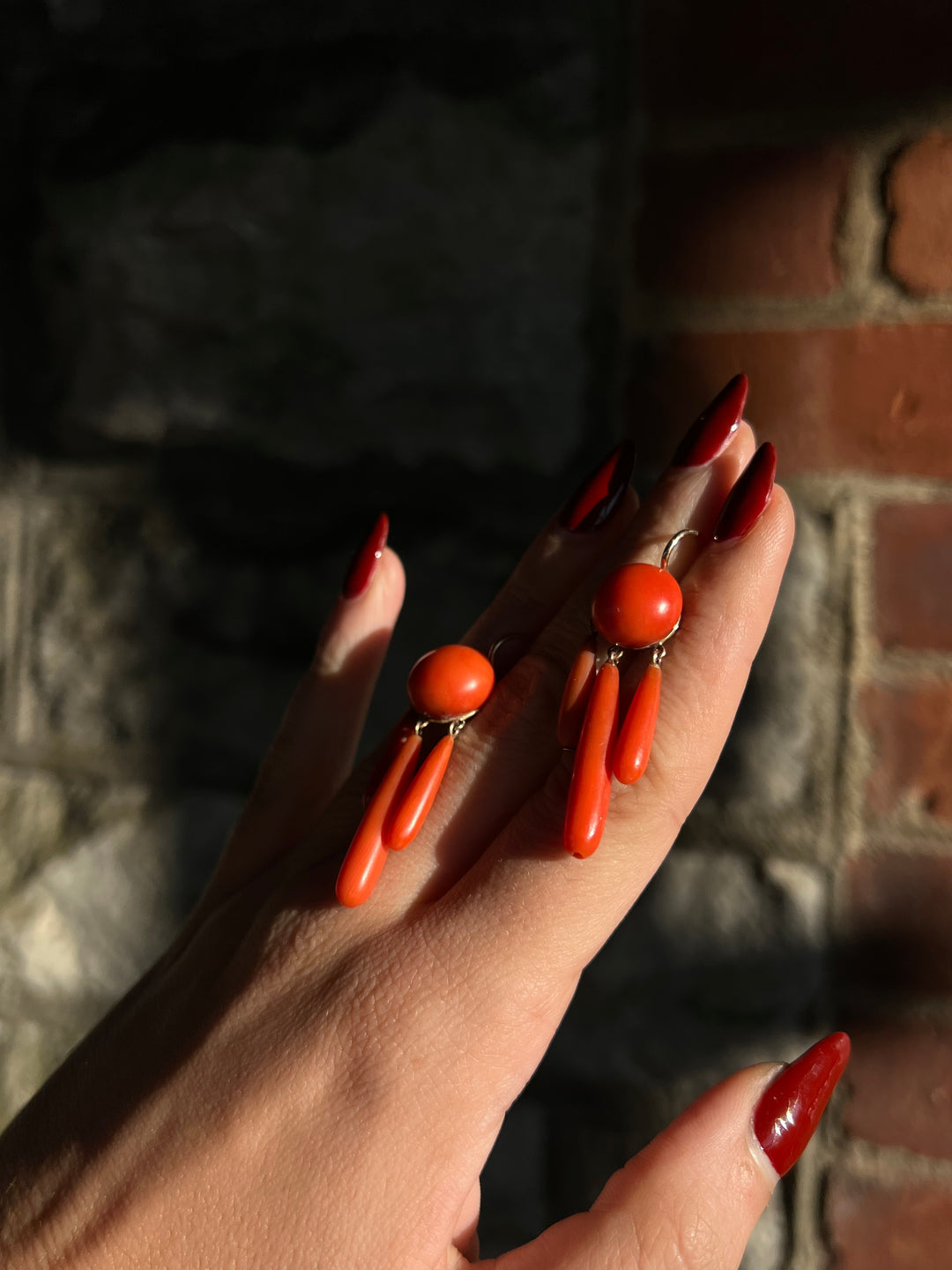 Sensual Coral Drop Earrings Circa 1860