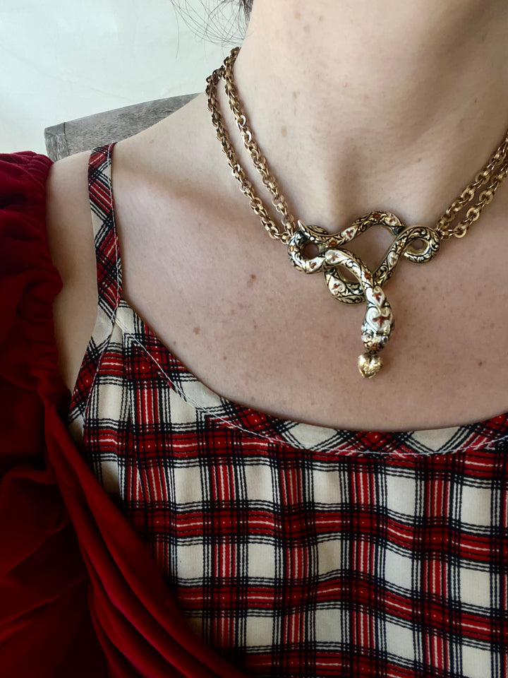 Outstanding Coral and Enamel Snake Necklace c. 1830