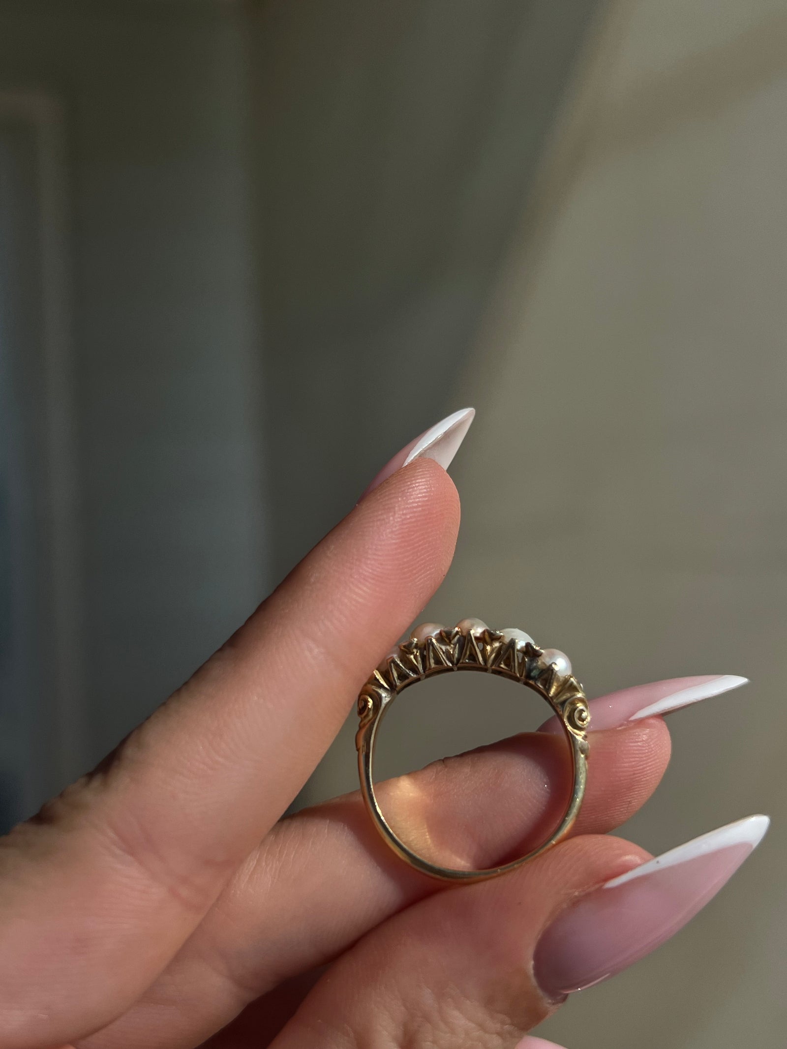 Victorian pearl and diamond band from circa 1880 with elegant antique setting