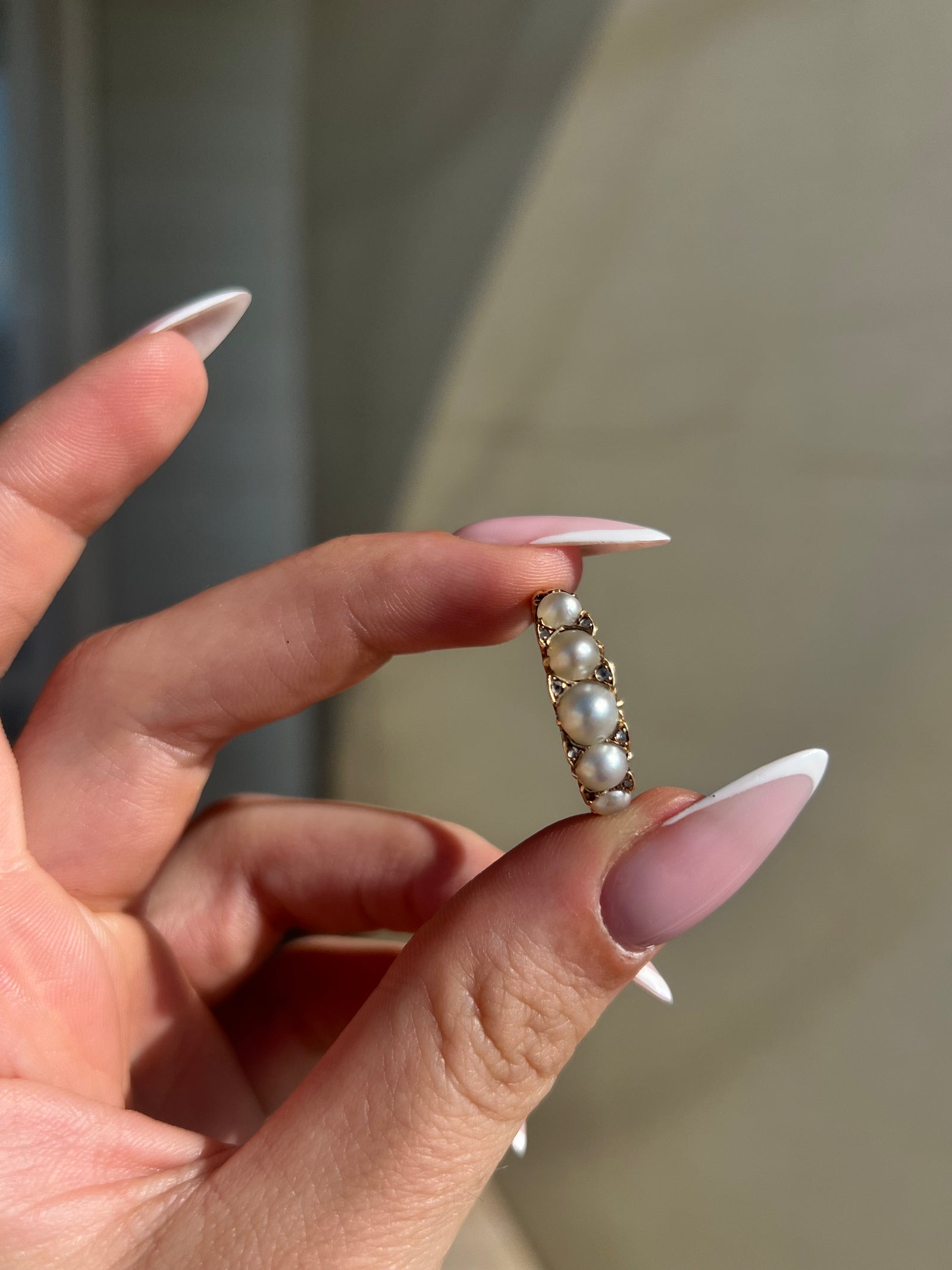 Victorian pearl and diamond band from circa 1880 with elegant antique setting
