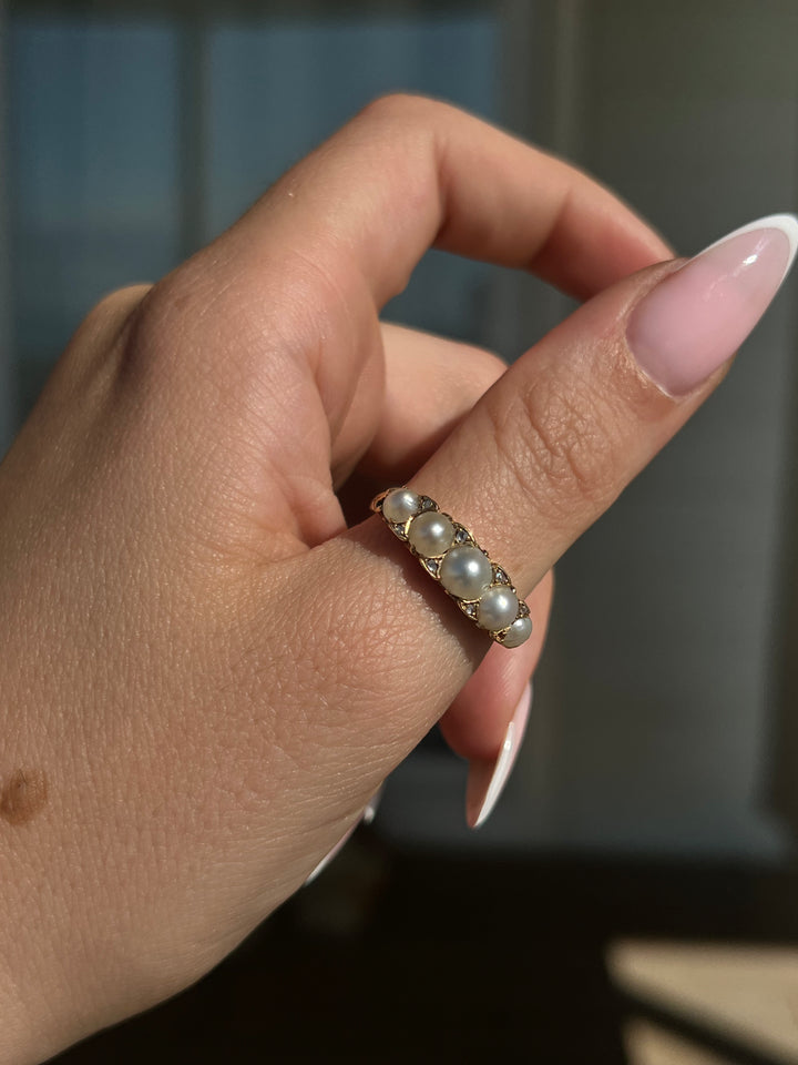 Pearl and Diamond Band with Fairytale Gallery C. 1890