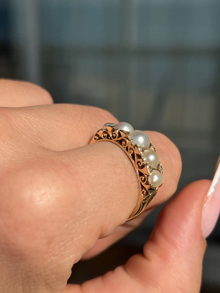 Pearl and Diamond Band with Fairytale Gallery C. 1890