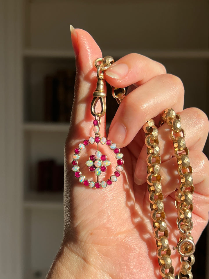 Edwardian Ruby & Opal Pendant 3.5ctw in 15ct Pink Gold