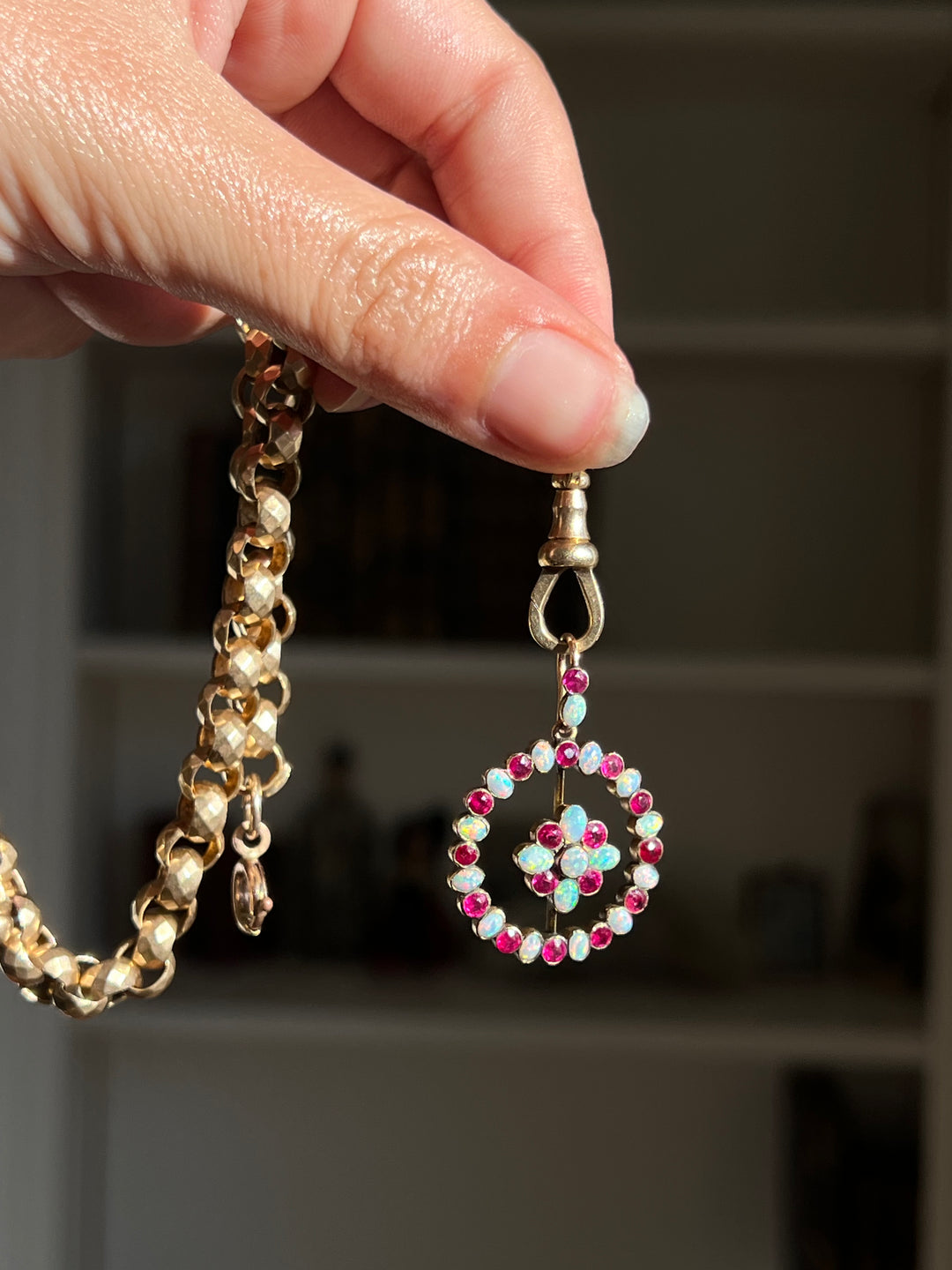 Edwardian Ruby & Opal Pendant 3.5ctw in 15ct Pink Gold