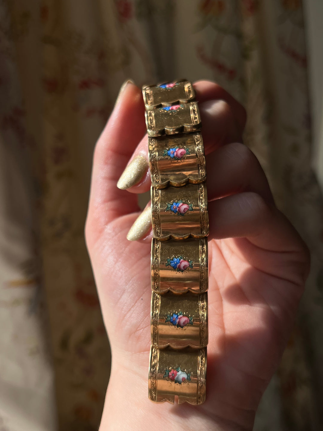 Incredible French 18ct Enamel "Textile" Bracelet