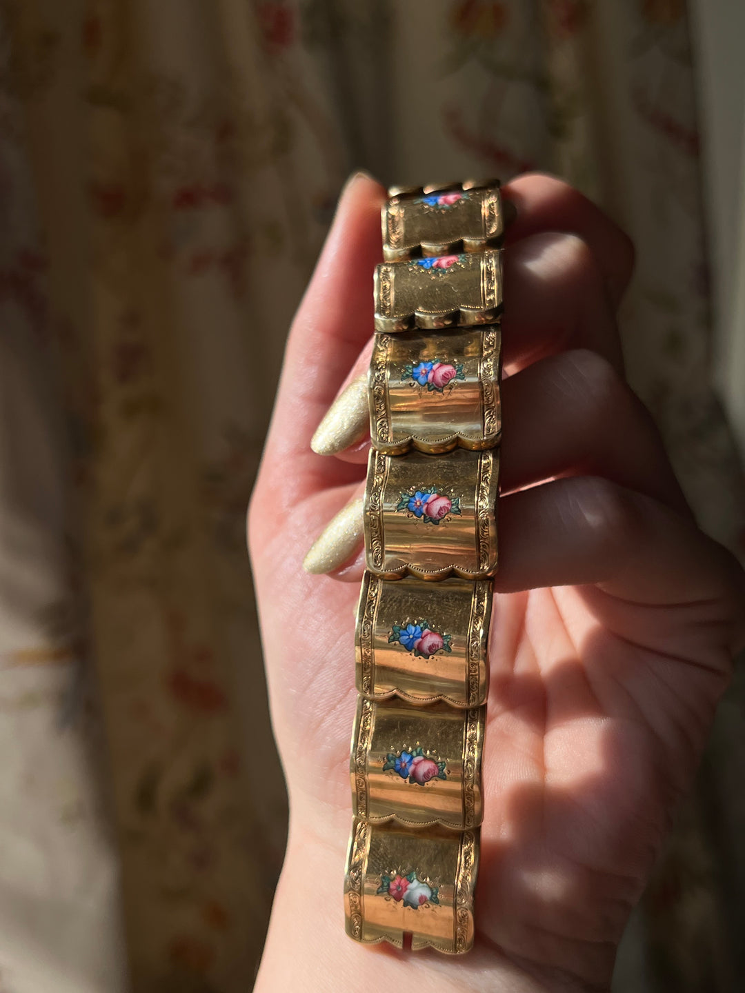 Incredible French 18ct Enamel "Textile" Bracelet