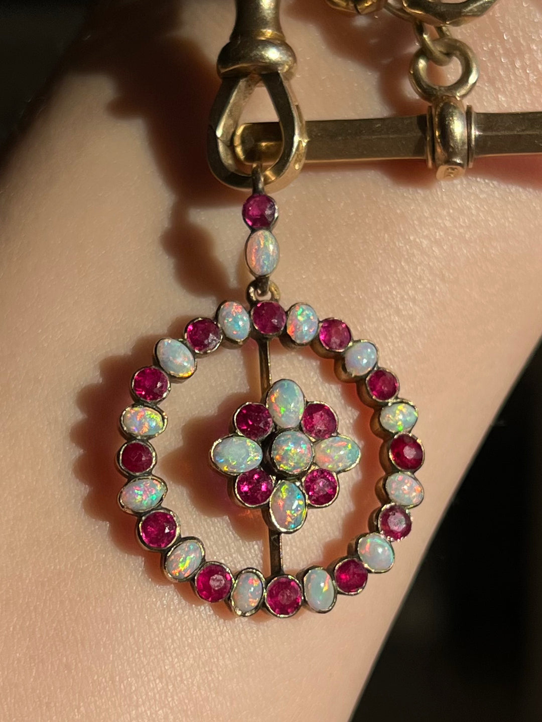 Edwardian Ruby & Opal Pendant 3.5ctw in 15ct Pink Gold