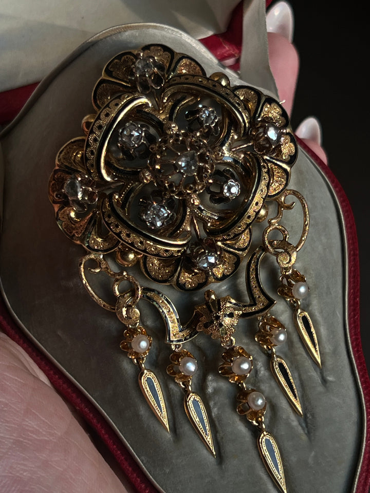 Napoleon III Diamond and Pearl Corsage Brooch