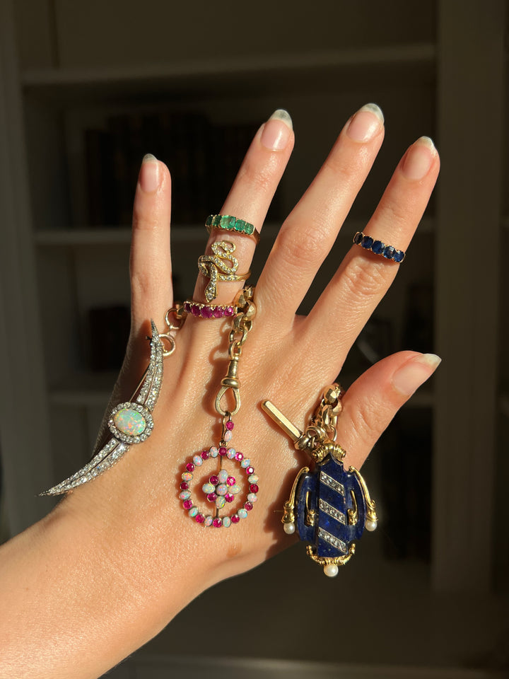 French 18ct Snake Ring | Sapphire Eyes & .45ctw Diamond Body | c.1900-1920