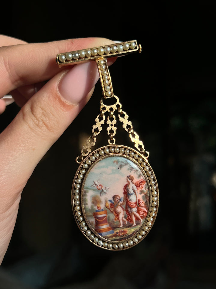 Napoleon III Enamel Brooch “The Altar of Love” Attr. Auguste PERETTE