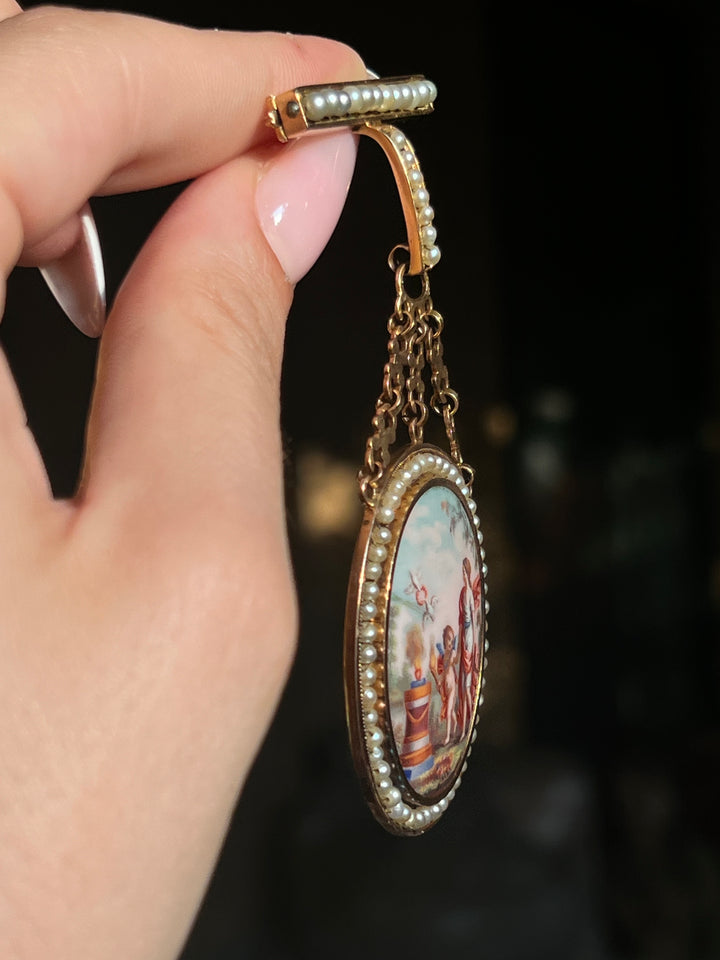 Napoleon III Enamel Brooch “The Altar of Love” Attr. Auguste PERETTE