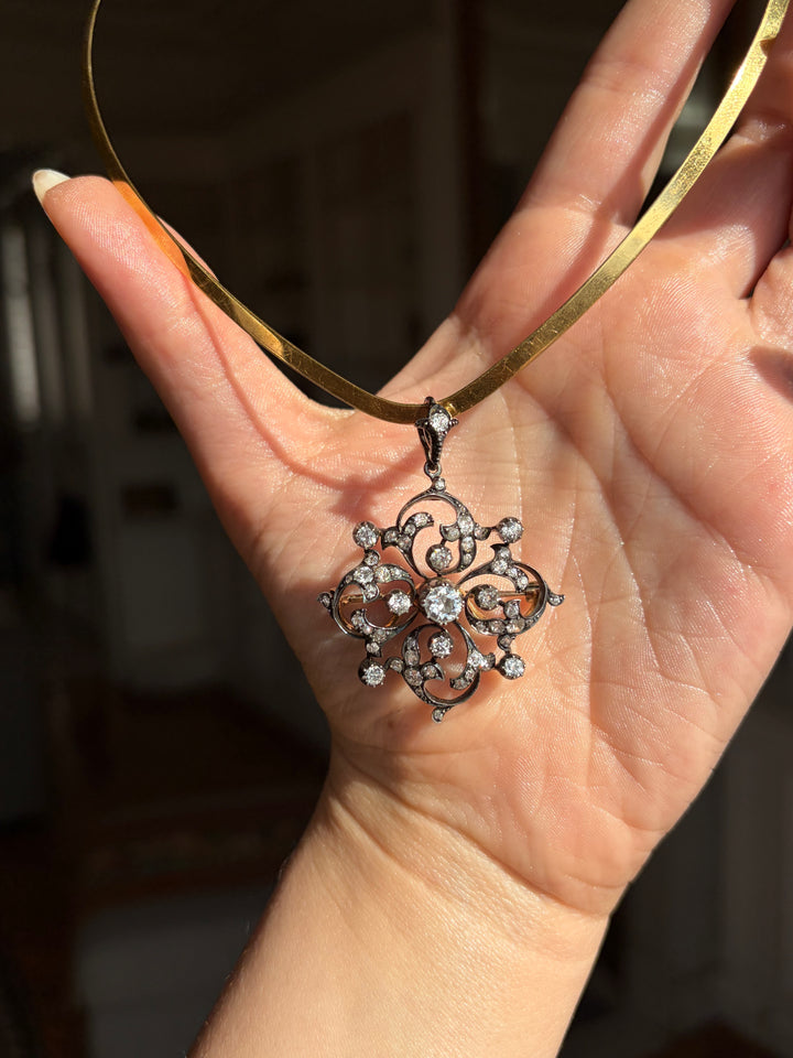 Pre-Art Nouveau “Spell” Brooch/Pendant with 1.88ct Diamonds