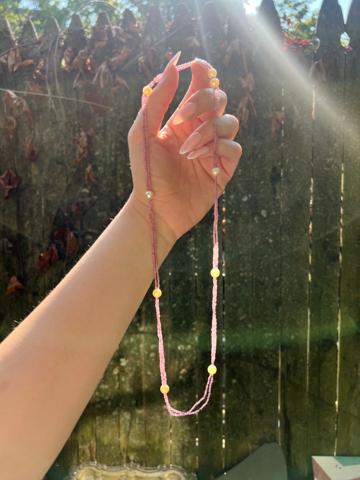 The Eloise in Pink Tourmaline and Pearl Necklace