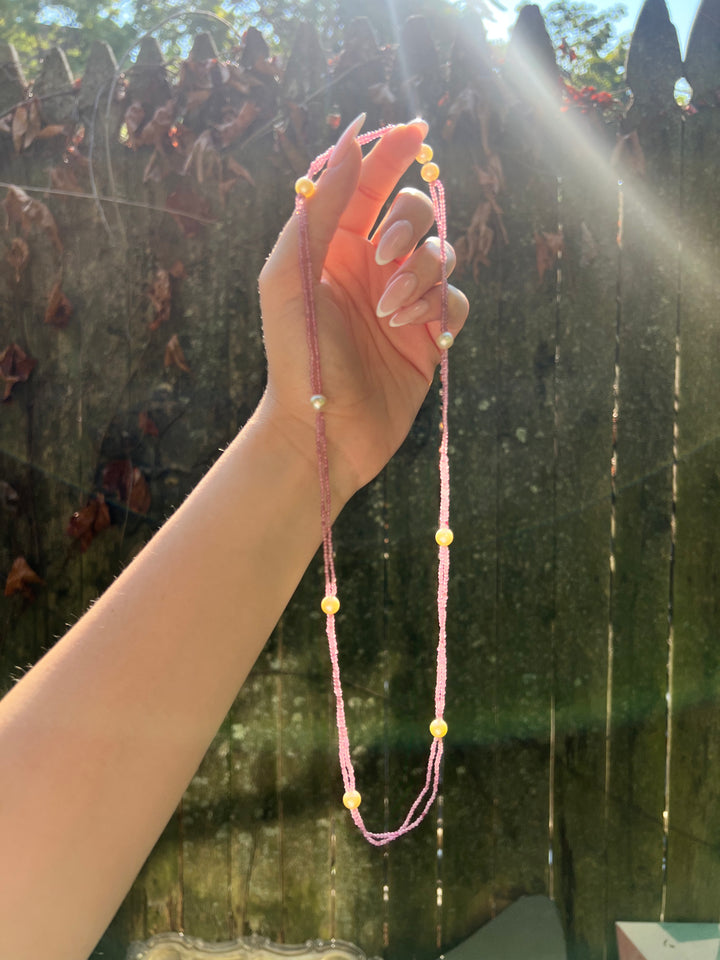 The Eloise in Pink Tourmaline and Pearl Necklace
