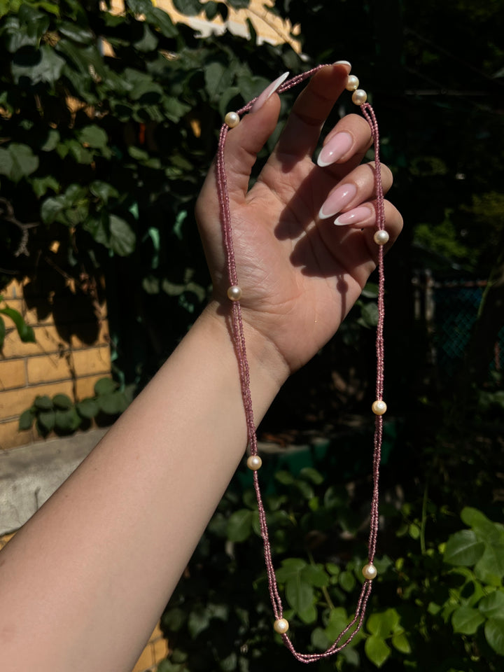 The Eloise in Pink Tourmaline and Pearl Necklace
