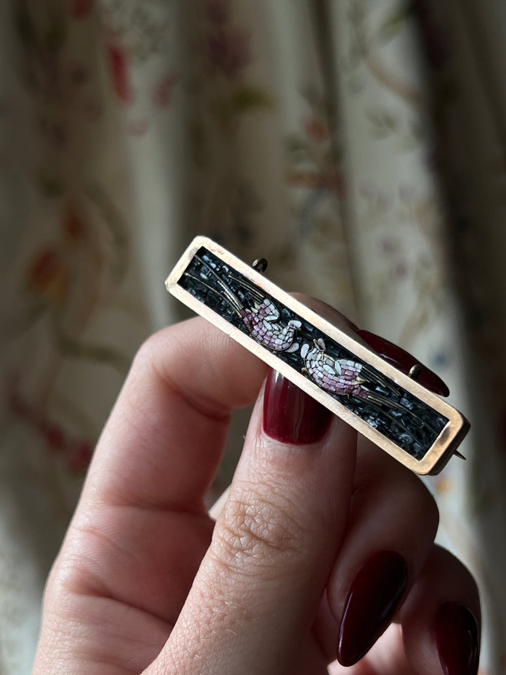 Rare Micromosaic Gold Filled Brooch with Doves