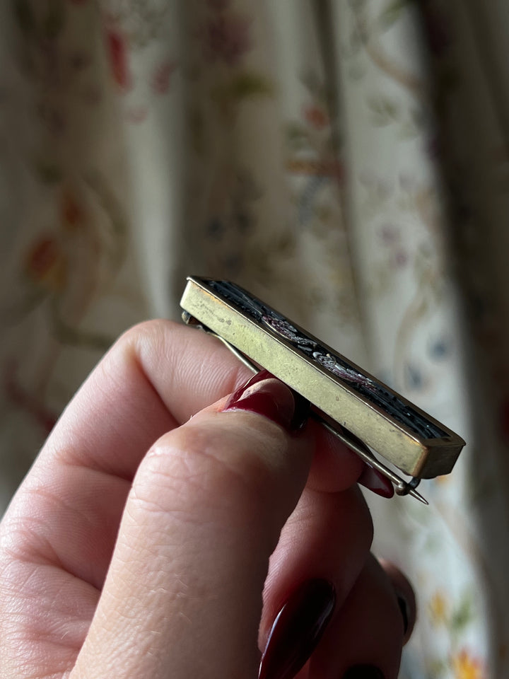 Rare Micromosaic Gold Filled Brooch with Doves