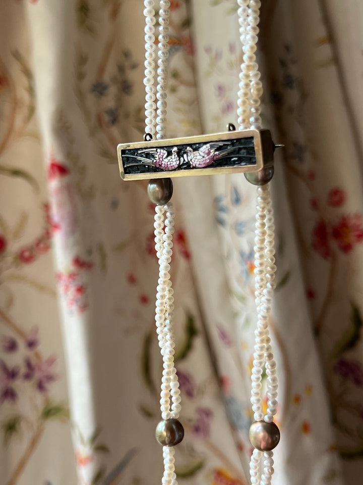 Rare Micromosaic Gold Filled Brooch with Doves