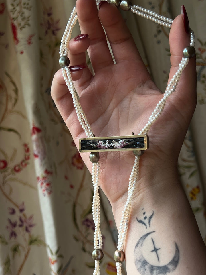 Rare Micromosaic Gold Filled Brooch with Doves