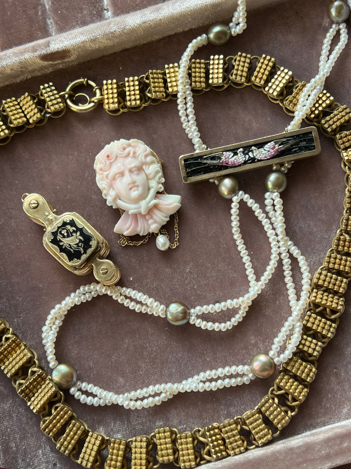 Rare Micromosaic Gold Filled Brooch with Doves