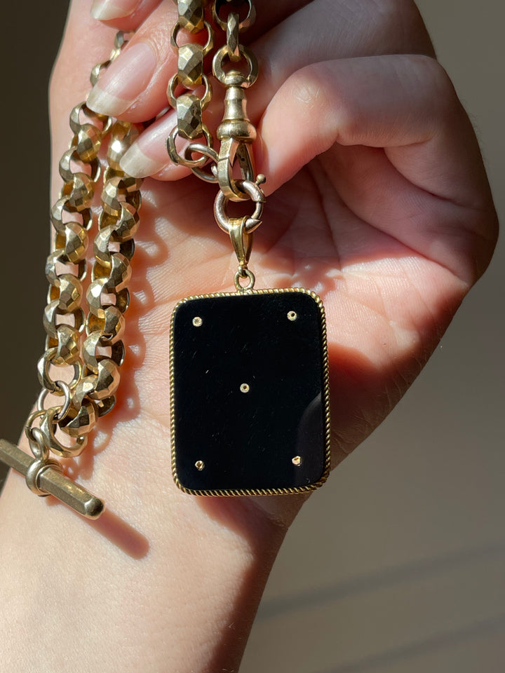 Joker Playing Card in 14ct Gold & Onyx | Multi-Colour Enamel Pendant | c.1960s