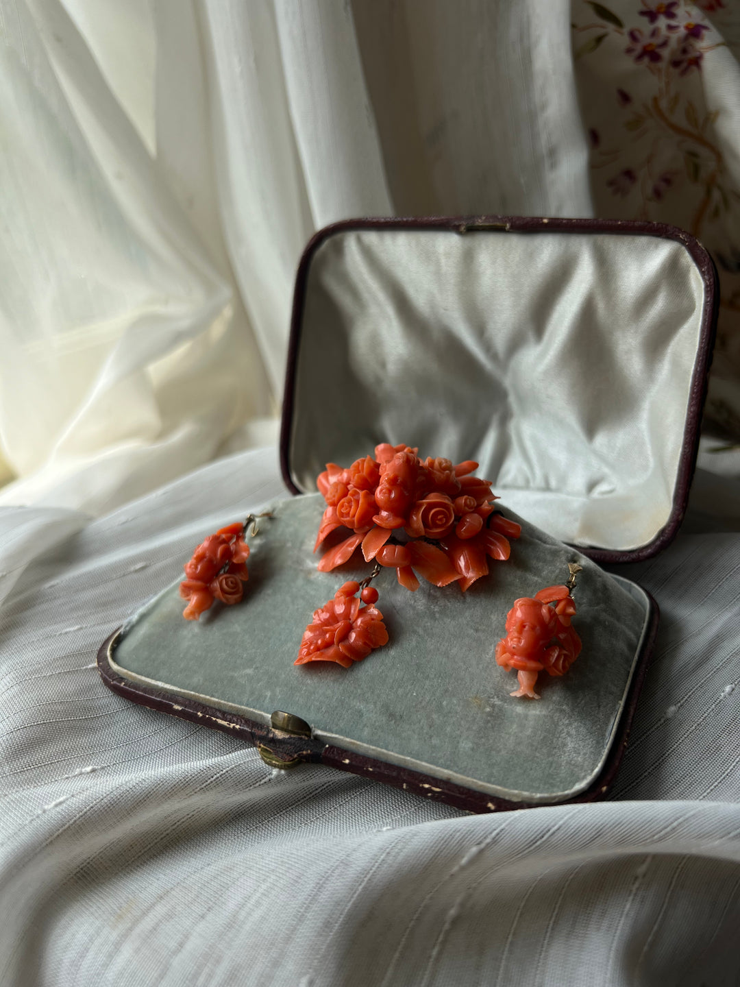 Outstanding Carved Coral Set Circa 1850