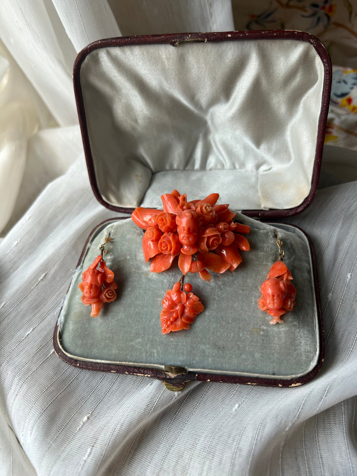 Outstanding Carved Coral Set Circa 1850