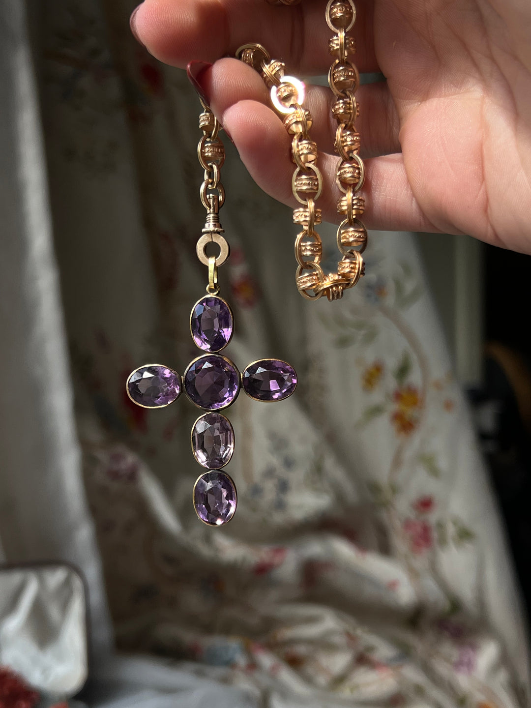 Sizable 6 Amethyst Cross in 15ct