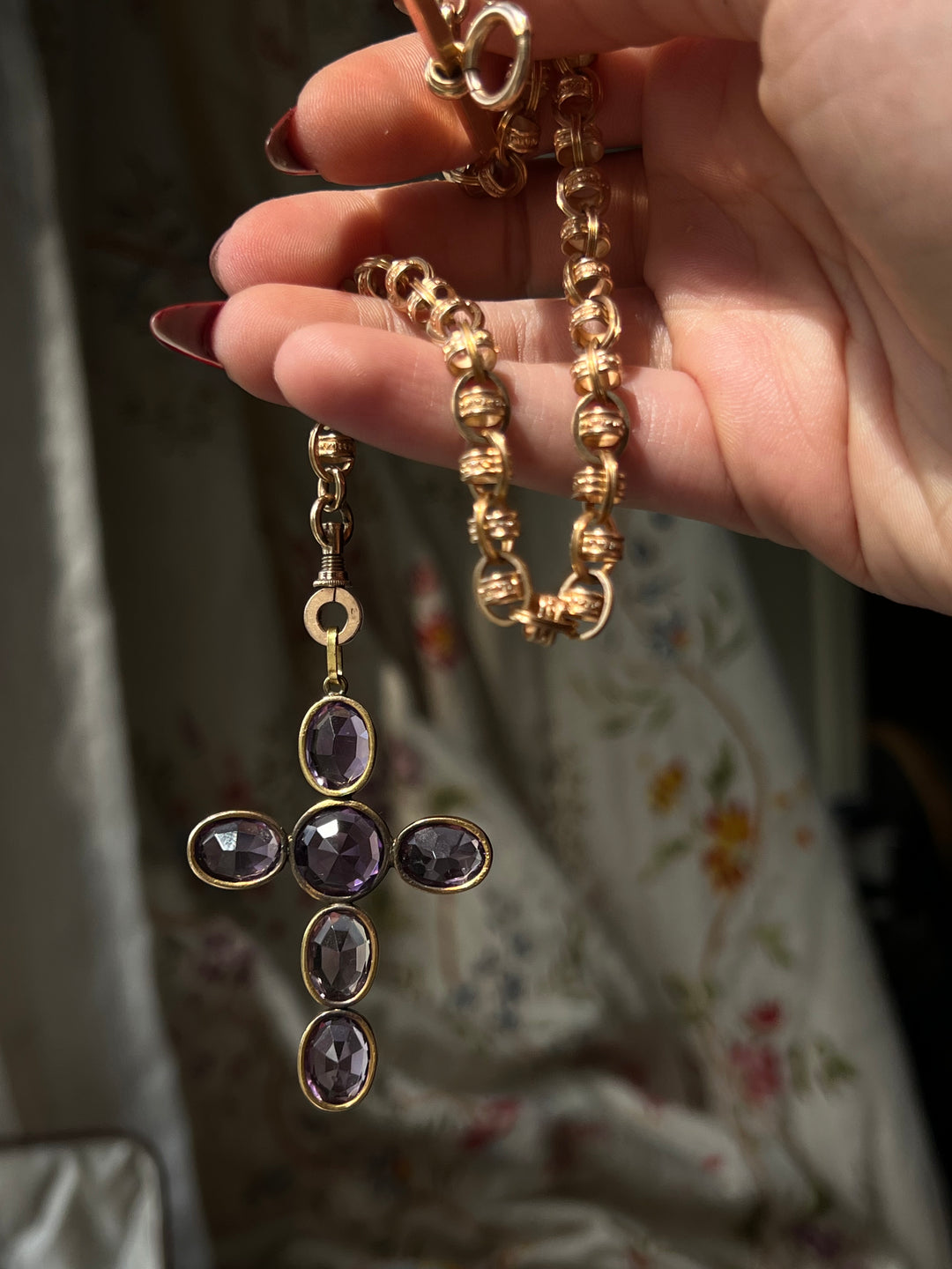 Sizable 6 Amethyst Cross in 15ct