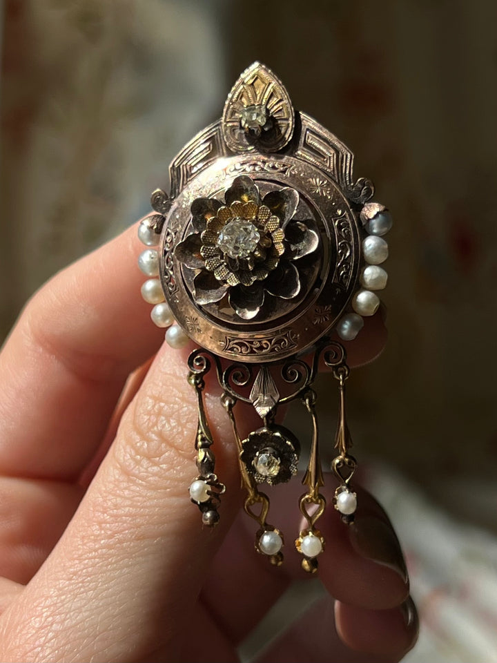 Stunning Victorian Diamond and Pearl Brooch