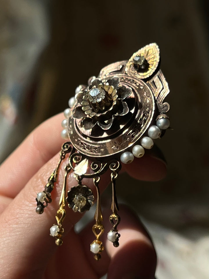 Stunning Victorian Diamond and Pearl Brooch