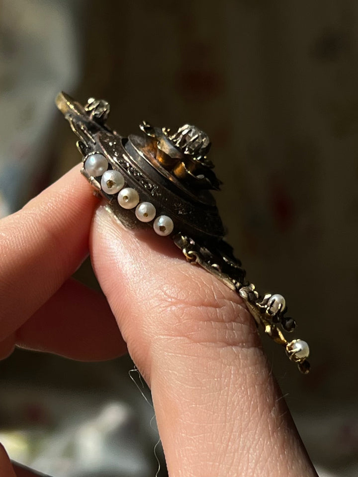 Stunning Victorian Diamond and Pearl Brooch