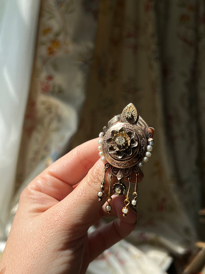 Stunning Victorian Diamond and Pearl Brooch
