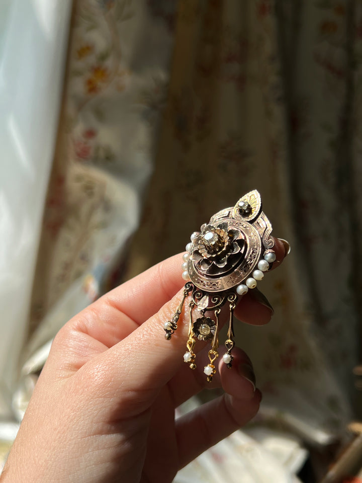 Stunning Victorian Diamond and Pearl Brooch