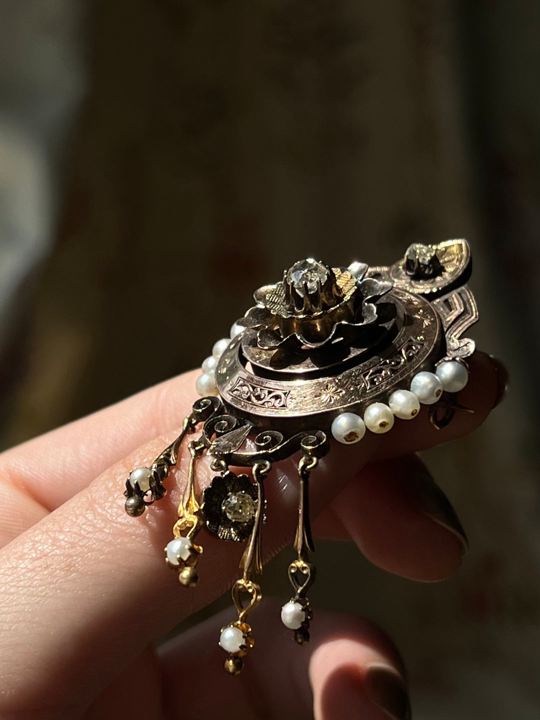 Stunning Victorian Diamond and Pearl Brooch