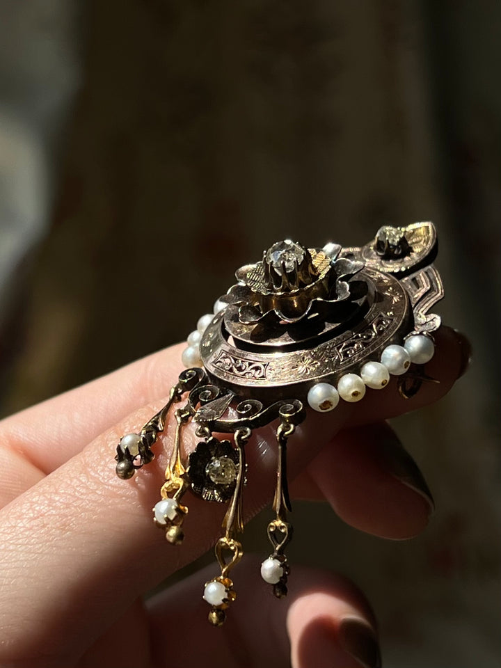 Stunning Victorian Diamond and Pearl Brooch