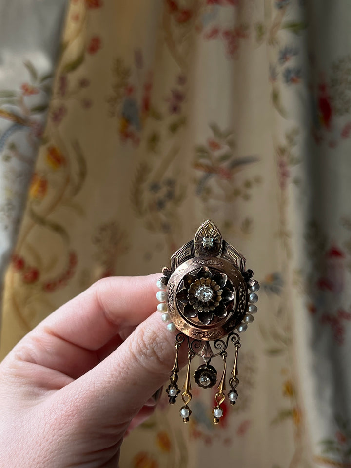 Stunning Victorian Diamond and Pearl Brooch