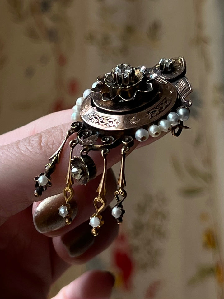 Stunning Victorian Diamond and Pearl Brooch