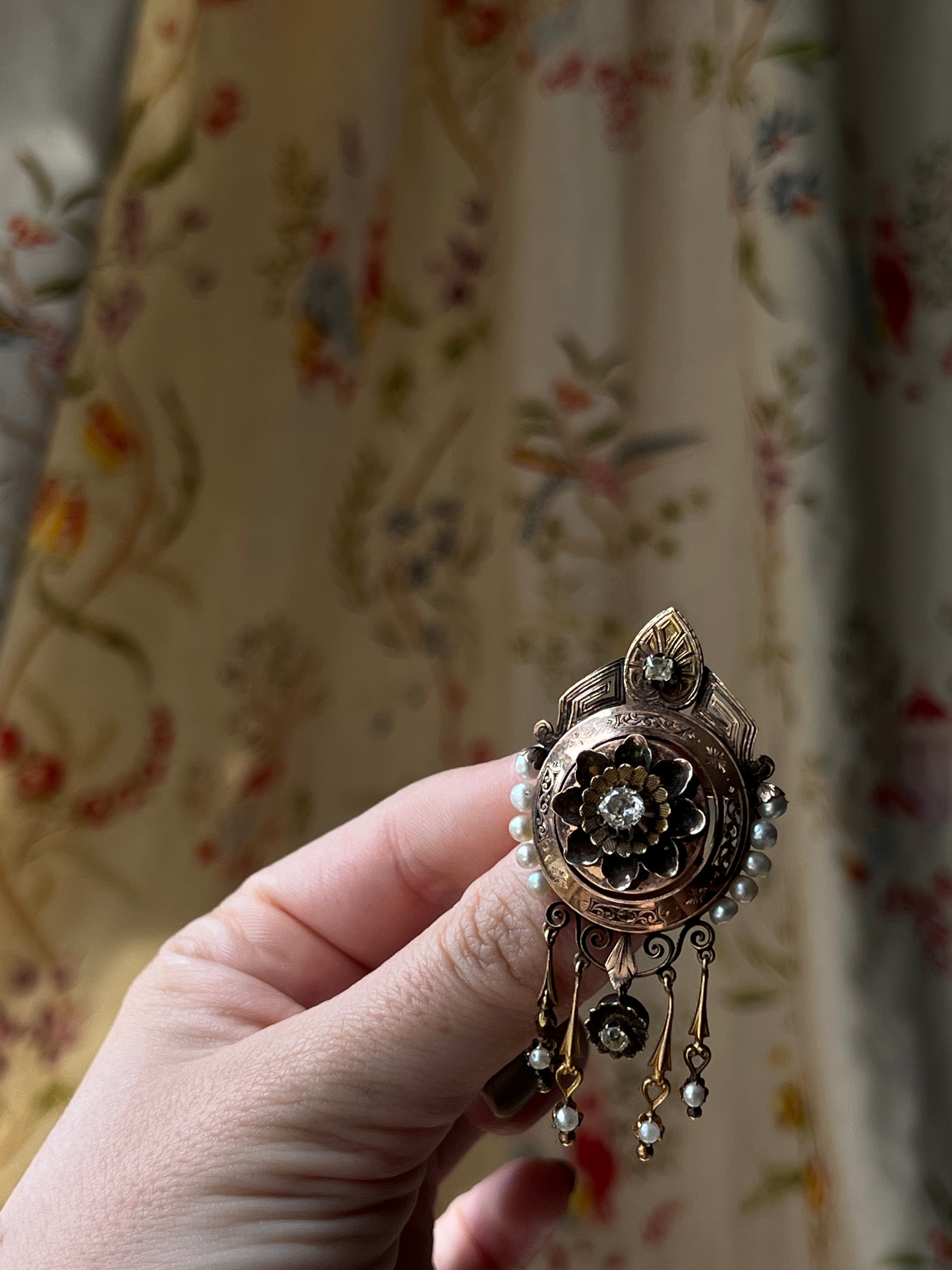 Stunning Victorian Diamond and Pearl Brooch